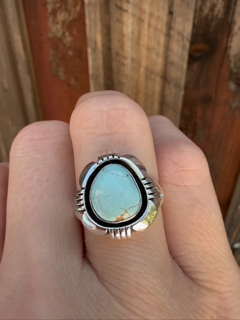 Sterling Silver Teardrop Turquoise Ring - Light Blue